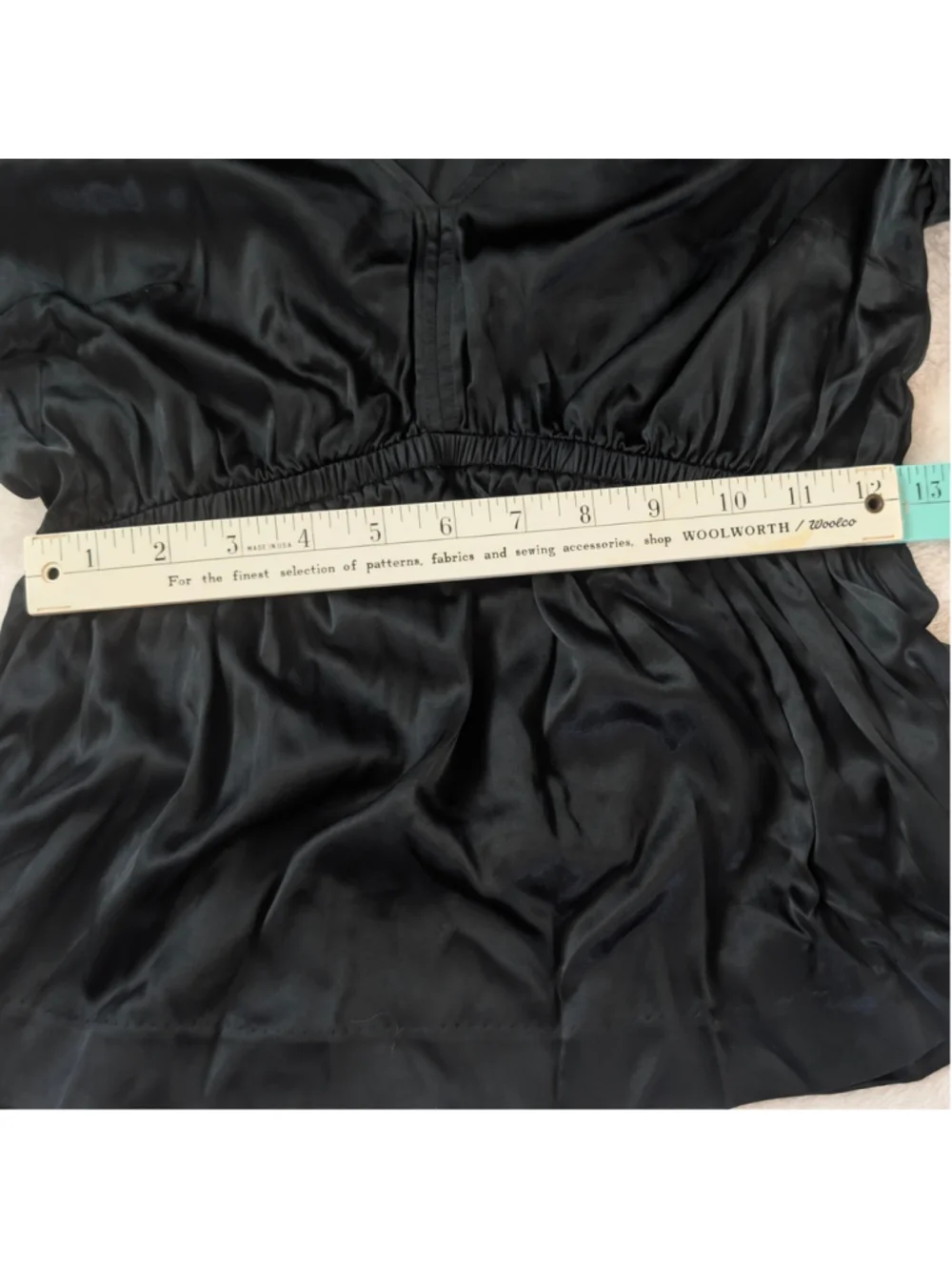 Madewell Shirred Puff-Sleeve Satin Black Top - Small